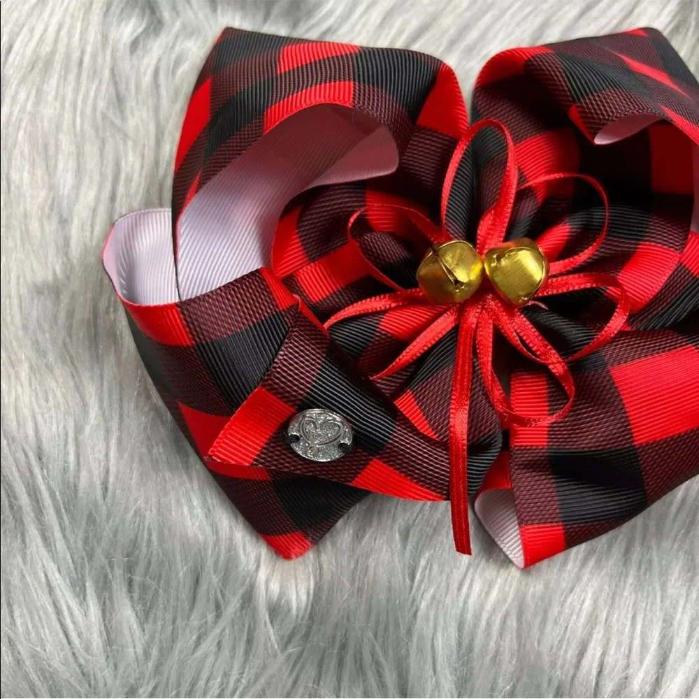 Jojo Siwa Christmas Holiday Red Black Buffalo Plaid Jingle Bell Big Bow